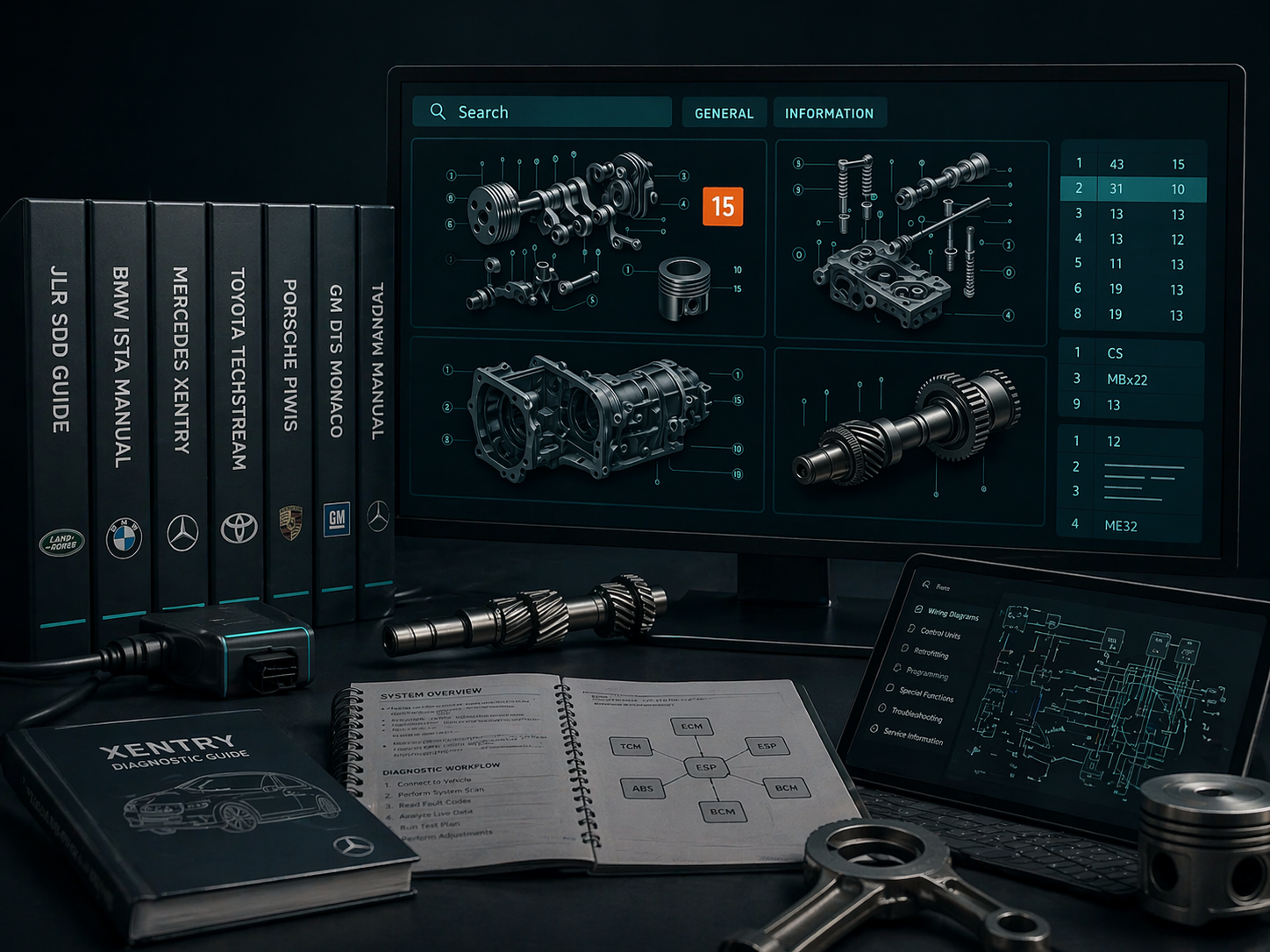 Automotive diagnostic manuals and OEM training guides