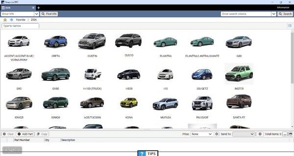 Hyundai Snap-on EPC electronic parts catalog for OEM vehicle parts identification