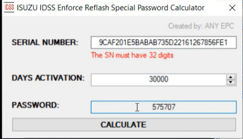 Isuzu IDSS Enforce Reflash Special Password Calculator Software - Nexus Auto