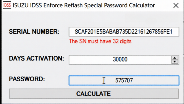 Isuzu IDSS Enforce Reflash Special Password Calculator Software - Nexus Auto