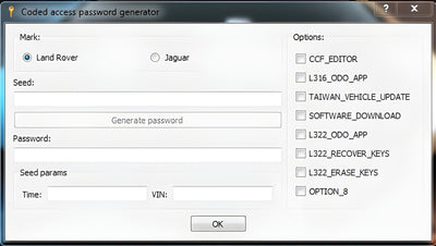 JLR Seed Key Generator - Official Coded Access Password Calculator