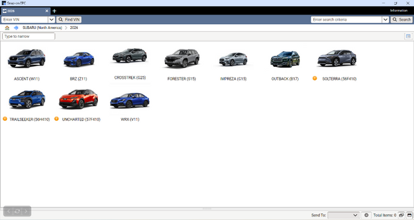 Subaru Snap-on EPC electronic parts catalog for OEM vehicle parts identification